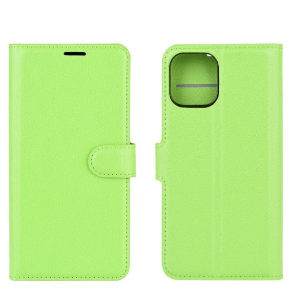 Litchi Texture Leather Wallet Shell Stand Phone Case iPhone 12 Pro Max 6.7 inch - [Motif] Green