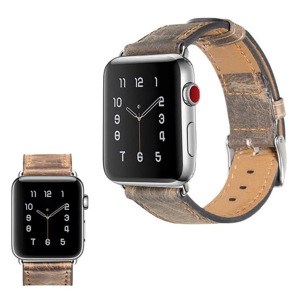 Apple Watch Series 5 44mm cool ægte læder urrem - Kaffe Brown