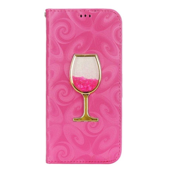 iPhone Xs Max flip cover i læder med spiralstruktur og vinglasmø Pink