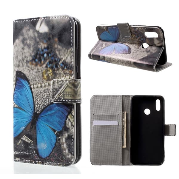 Huawei P20 Lite Printet Mønster PU læder flip etui - blå Sommerfugl Multicolor