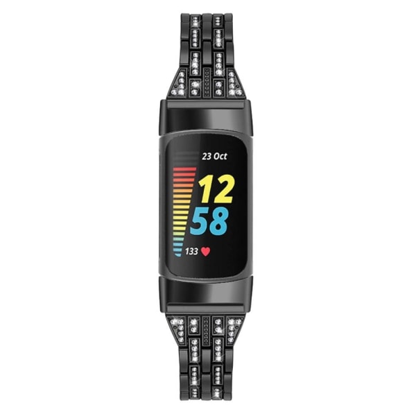 Fitbit Charge 5 two row rhinestone glitz watch strap - Black Svart