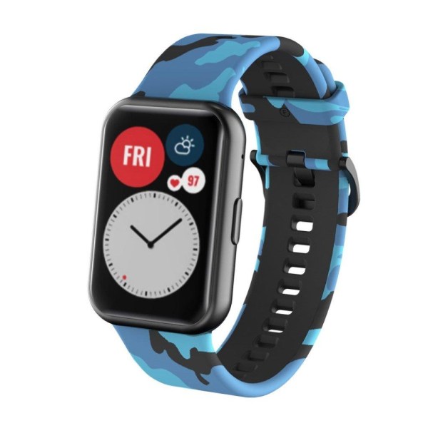 Camouflage pattern silicone watch band for Huawei Watch Fit - Blue Blå