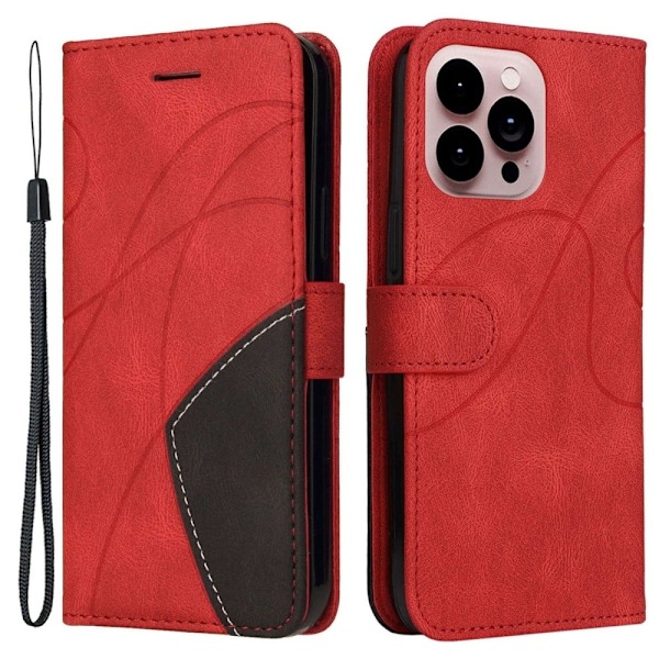 Teksturert læretui med stropp for iPhone 14 Pro Max - Rød Red