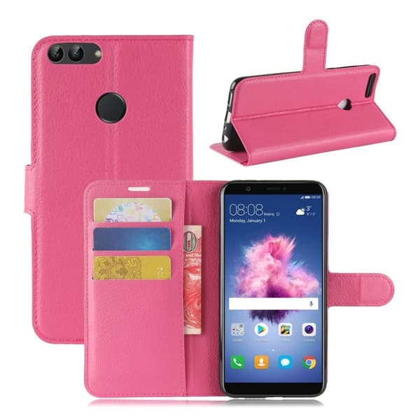 Huawei P Smart Etui laget av kunstlær og silikon - Rosa Pink