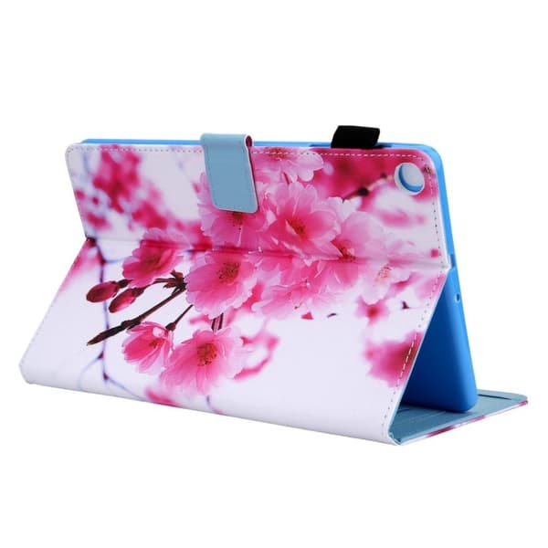Samsung Galaxy Tab A 8.0 (2019) elegant mönstrad läder flip fodral - blomstrande plommonträd Rosa