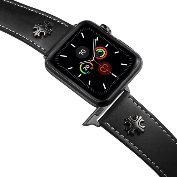 Apple Watch Series 5 / 4 40mm ægte læderarmbånd i krydset stil - Sort Black