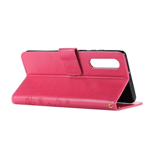 Huawei P30 sommerfugle- og blomstertryk læder flip etui - Rosa Pink