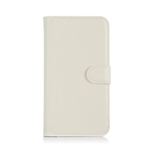 Læder-etui til LG K7 med litchi tekstur og indbygget kortholder og stander - Hvid White