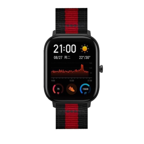 Amazfit GTS pystysuora nylonkellonauha - Musta / Punainen Red