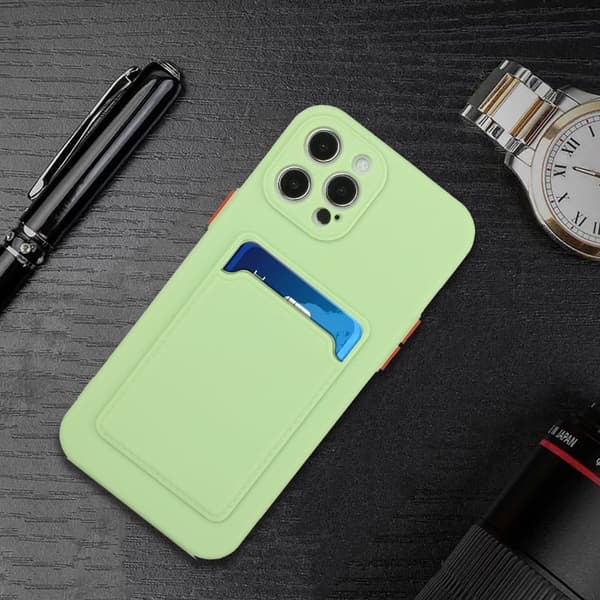 Card Holder Suojakuori For iPhone 13 Pro - Vaaleanvihreä Green
