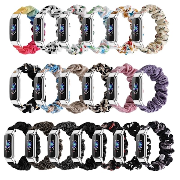 Fitbit Luxe moderiktigt elastiskt klockarmband i scrunchie-stil - Vit Prickig / Storlek: S Vit