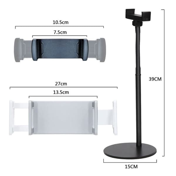 Yleiskäyttöinen käännettävä puhelin- ja tablettiteline Black