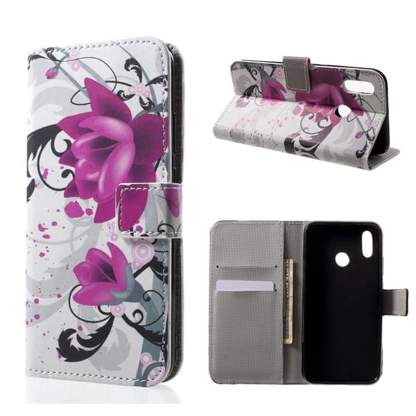 Huawei P20 Lite Etui laget av kunstlær og silikon - Lilla blomst Multicolor