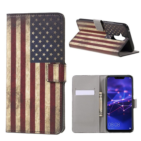 Huawei Mate 20 Lite mobiletui i kunstlæder med smukt printet mønster - Retro USA flag Multicolor