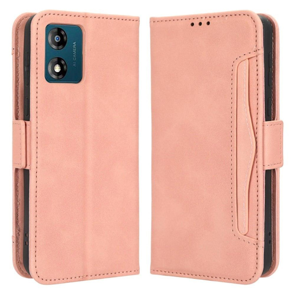 Stilfuldt Læder Etui med Pung til Motorola Moto E13 - Lyserød Pink
