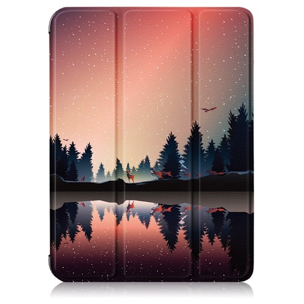 Mønstertryk Indbygget penneholder Premium Tri-Fold Stand Slim Auto Wake / Sleep Vegansk Læder Smart Case Cover med Apple iPad mini 6 (2021) - Skov Multicolor