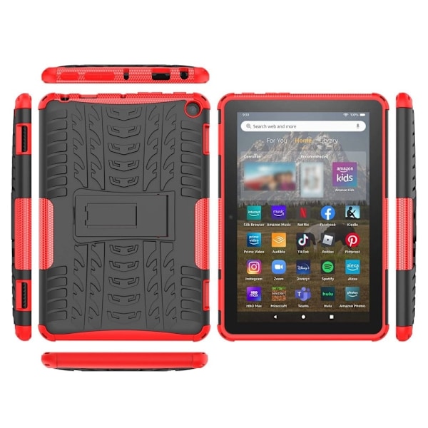 Rengaskuvio kickstand tapauksessa Amazon Fire 8 HD (2022) - Punainen Red