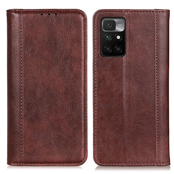 Äkta läder Xiaomi Redmi 10 fodral med magnetisk stängning Brun