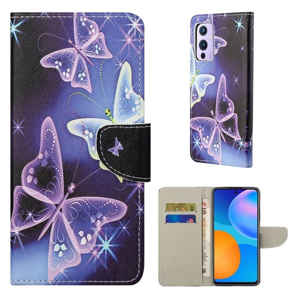 Wonderland OnePlus 9 Flip Etui - Sparkle Sommerfugl Purple