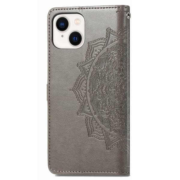 Mandala iPhone 15 Plus Flippetui - Grå Silver grey
