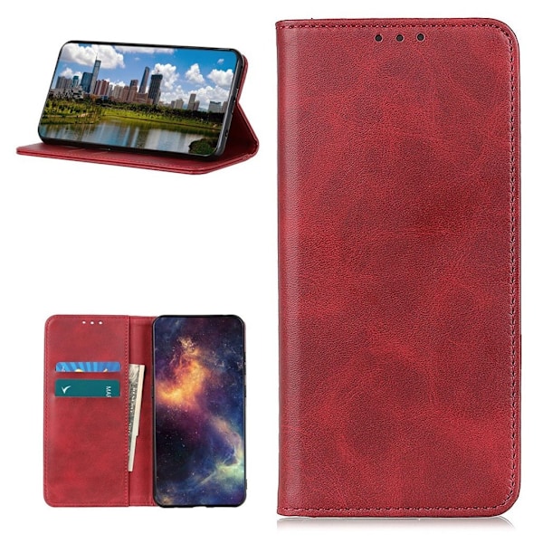 Wallet-style ægte Læder Flipcase til Samsung Galaxy A32 5G - Rød Red