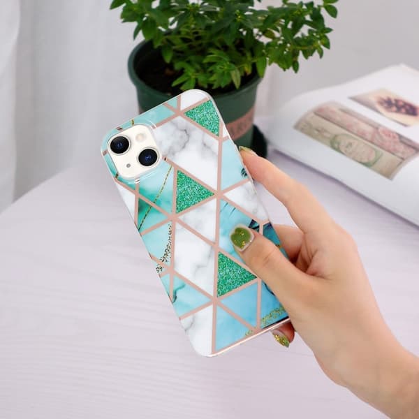 Marble iPhone 15 Plus Suojakotelo - Electroplated Green / Valkoinen Marble Green