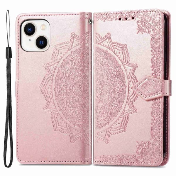 Mandala läder iPhone 14 Plus fodral - Rosa Rosa