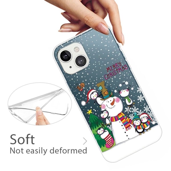 Juletelefonetui iPhone 14, stilfuldt mønstertryk Anti-ridse blødt fleksibelt bagcover - Pingvin-Familien Multicolor