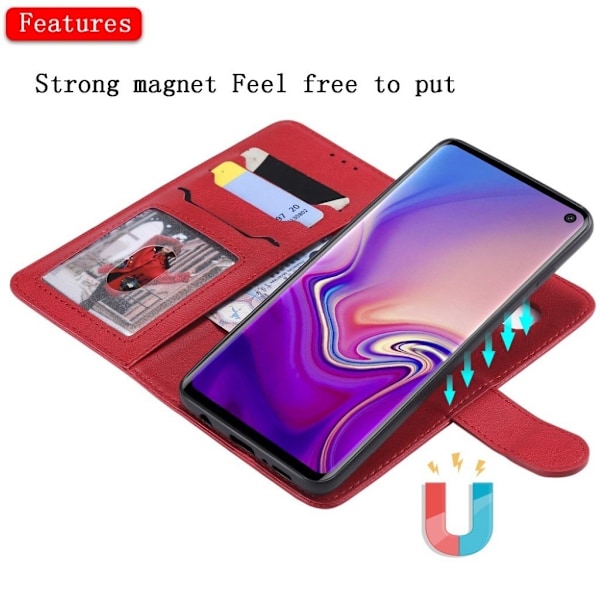 Samsung Galaxy S10  plånboksfodral i läder med löstagbar rem - röd Röd