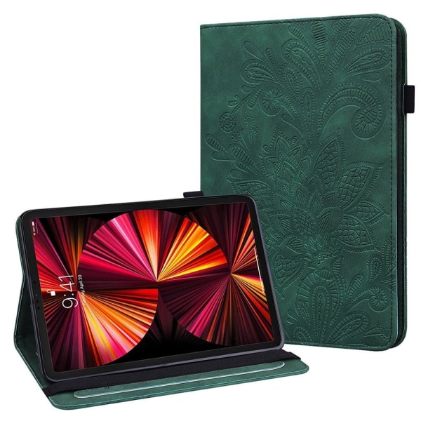 iPad Pro 11 (2021) imprint flower pattern PU leather flip case - Grön