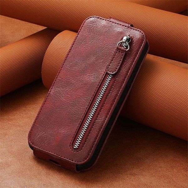 Vertical Flip Phone Etui med Zipper til Samsung Galaxy A04 - Rød Red