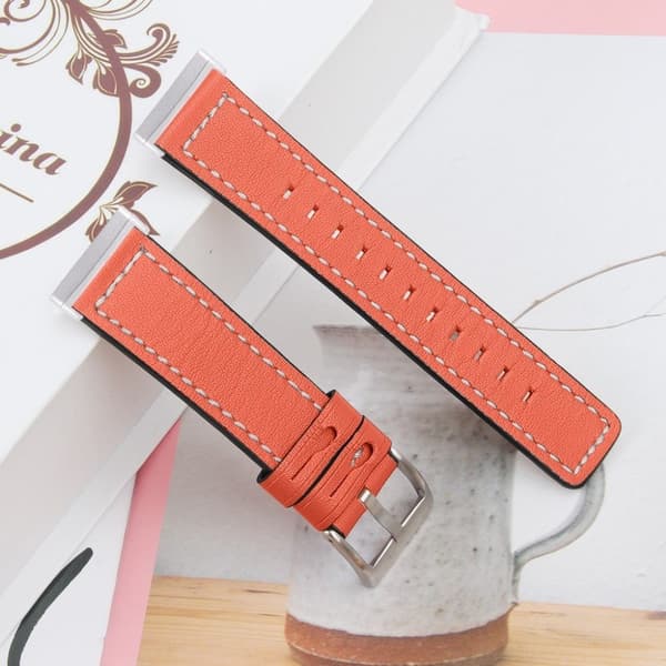 Fitbit Sense / Versa 3 urrem i ekte skinn - Oransje Orange