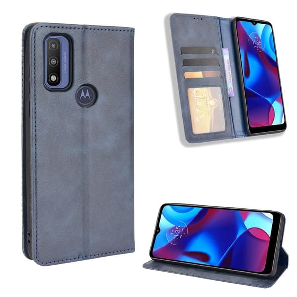 Bofink Vintage läder Motorola G Pure fodral - Blå Blå