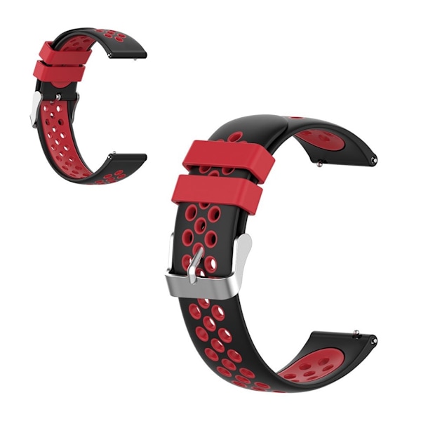 22mm Universal dual color + loop silikone urrem - Sort / Rød Red