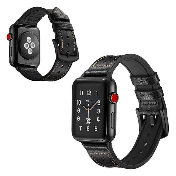 Apple Watch Series 5 40mm ægte læder Urrem - Sort Black