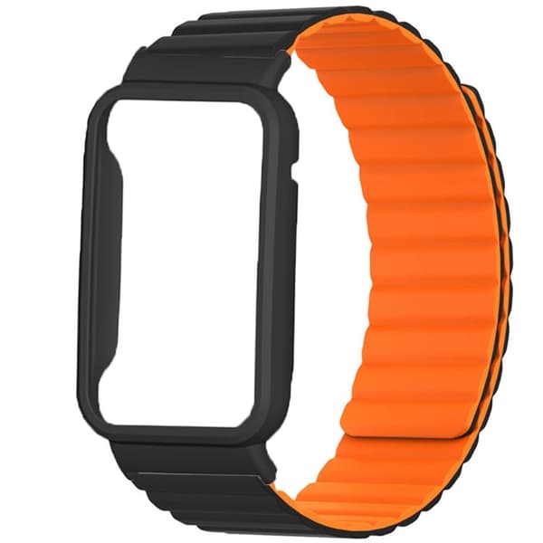 Xiaomi Mi Band 7 Pro silikoneurrem med cover - Sort / Orange Black