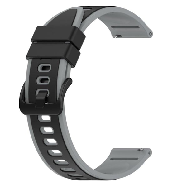 22 mm universellt dubbelfärgat klockarmband i silikon - Svart / Grå Silvergrå
