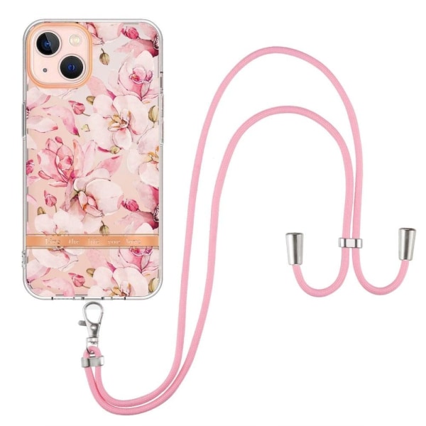 Slim och Hållbar Mjukskal med Handledsband till iPhone 14 - Hc005 Pink Gardenia Rosa