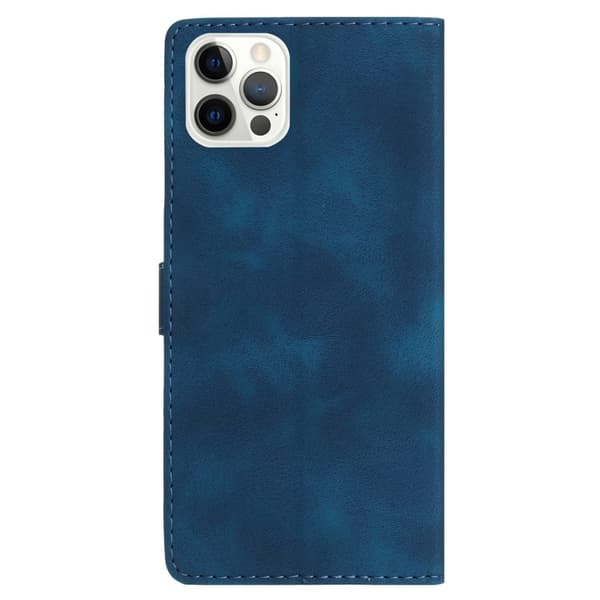 iPhone 16 Pro Max plånboksfodral i läder med tryck och blomma, flipskyddande telefonskal - Blå Blå