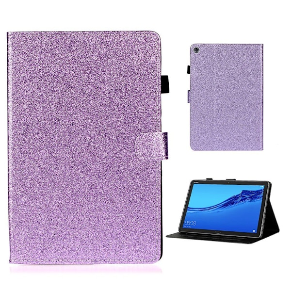 Huawei Mediapad M5 Lite Glitter Shiny Læder Flip Etui - Lilla Purple