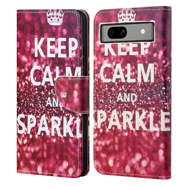 Wonderland Google Pixel 8A flip etui - Bevar Roen Og Glitr Pink