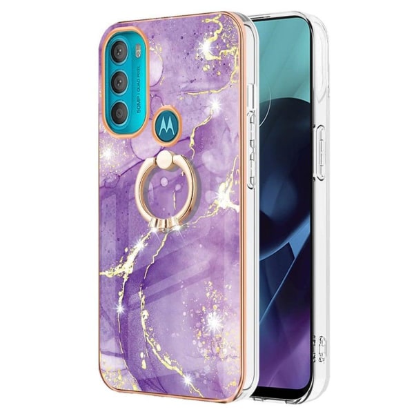 Marble Mønstret Cover med Ring Holder til Motorola Moto G71 5G - Lilla Marmor Haze Purple