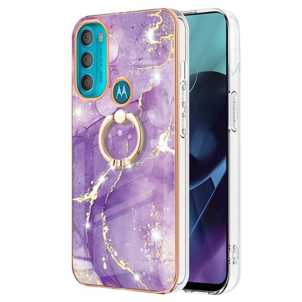 Marble Mønstret Cover med Ring Holder til Motorola Moto G71 5G - Purple