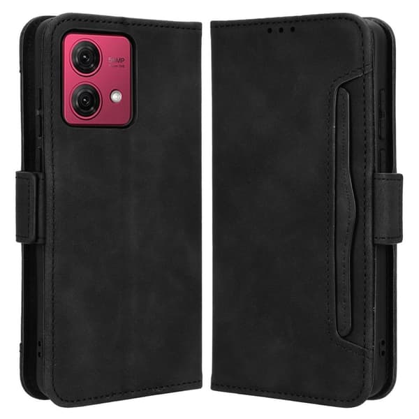 Stilfuldt Læder Etui med Pung til Motorola Moto G84 - Sort Black