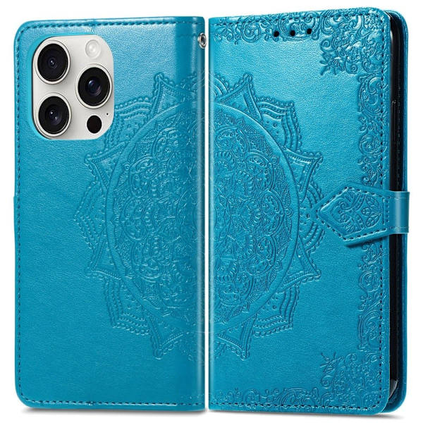 Mandala läder iPhone 16 Pro fodral - Blå Blå