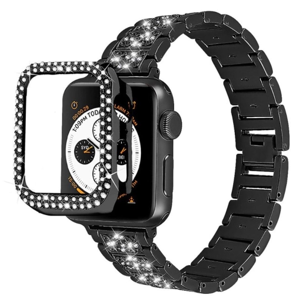 Apple Watch (41mm) 3 pärlor med strassdekor klockarmband med fodral - Svart Svart