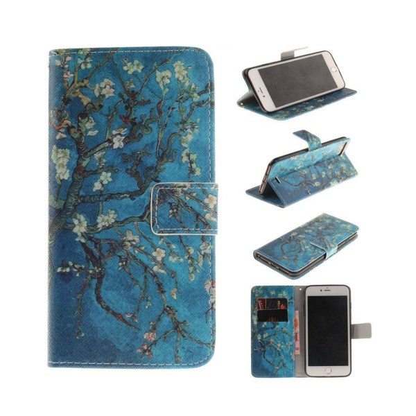 Wallin Phone 7 Plus / 8 Plus Nahkakotelo Lompakko - Kukkiva Puu Blue