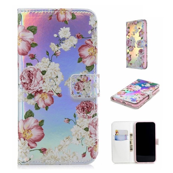iPhone Xs Max laserskåret præget læder flip cover - Peony Multicolor