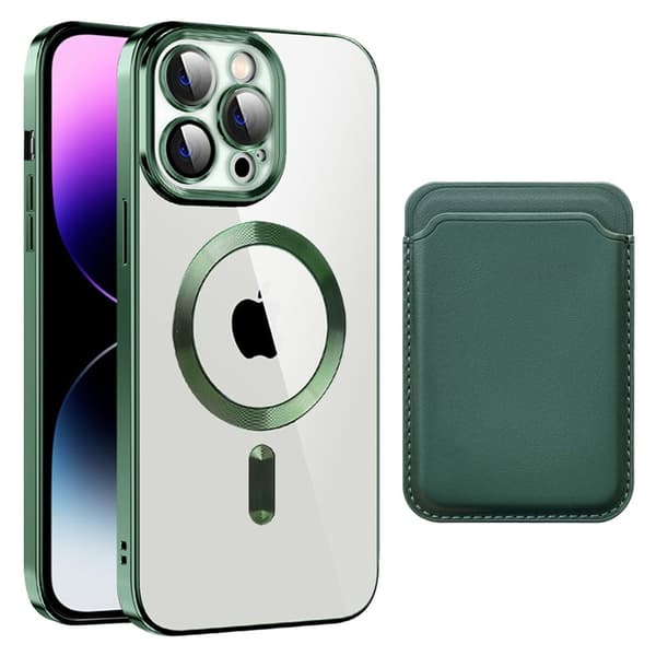 iPhone 14 Pro Max-skal med MagSafe-kompatibilitet och kortpåse - Grön Grön