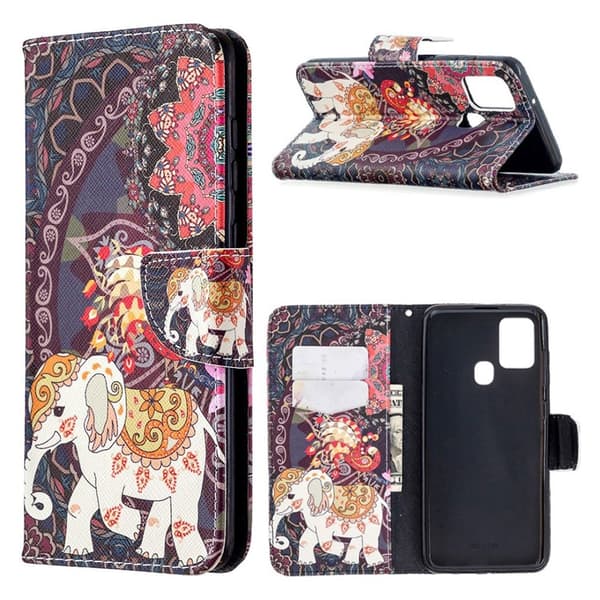 Wonderland Samsung Galaxy A21s Flip Etui - Blomst og Elefant Multicolor